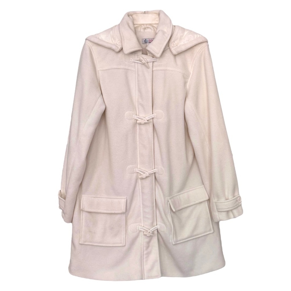 Denim & Co Size M Winter White Lined Fleece Coat Toggle Buttons 2-Way Zipper